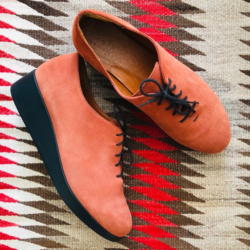 HOPP Modern Oxford - Rust Suede - Lace Up, Wedge Heel, SAS Comfort Sole - 8.5
